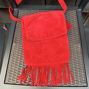 AZ red suede leather cross body bag